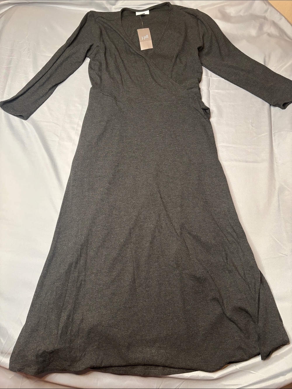 J. Jill NWT Charcoal Gray Wrap-Style Long Sleeve Midi Dress Size Small